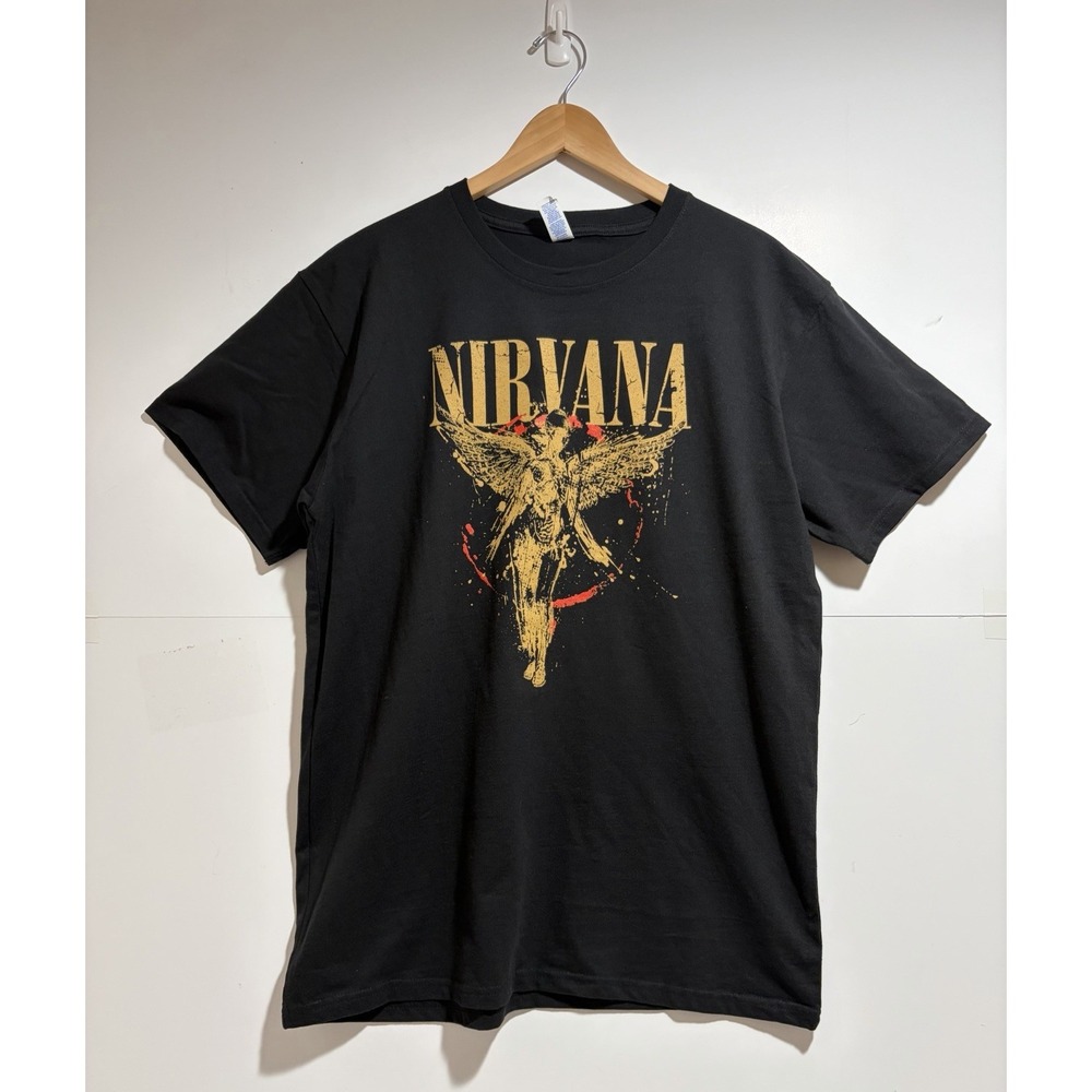 NIRVANA - BRISCO IN UTERO ANGEL WINGS LARGE SHORT SLEEVE T-SHIRT BLACK NEW